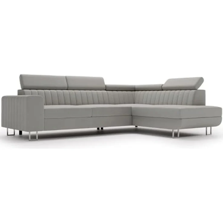 GrainGold Ecksofa mit Schlaffunktion und Bettkasten BERONA L - 255x190 cm, Grau, verstellbare Kopfstützen, Samt – Bild 6