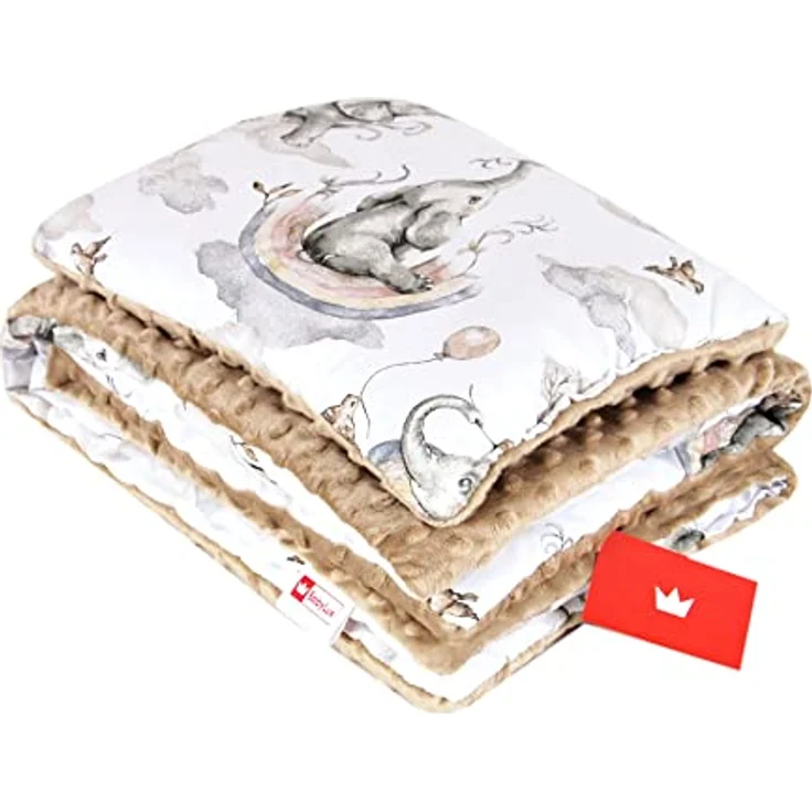 Kinderdecke BABYLUX Babydecke MINKY 2Set Kuscheldecke Decke 75 x 60cm Kinderwagen, BabyLux, MP127 - Beige + Elefanten – Bild 4