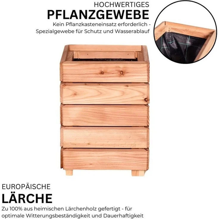 Mega-Holz Pflanzkübel Modulo aus Lärchenholz - Naturbelassener Blumenkasten für den Garten (DIY-Set), 30 x 30 x 39 cm, 35 L Fassungsvermögen – Bild 3