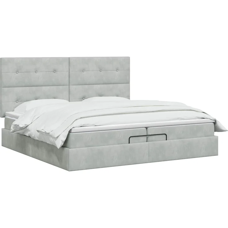 vidaXL Ottoman-Bett mit Matratze und LED Hellgrau 200x200 cm Samt 3458325 – Bild 2
