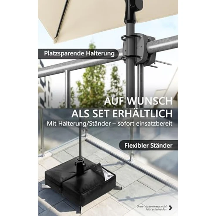 4smile Sonnenschirm Balkon 200x125 cm mit Schirmhülle, Anthrazit - UV50+ Sonnenschirm rechteckig knickbar höhenverstellbar, Sommer Schirm für Sonnenschutz Balkon als Ersatz für Ampelschirm – Bild 6