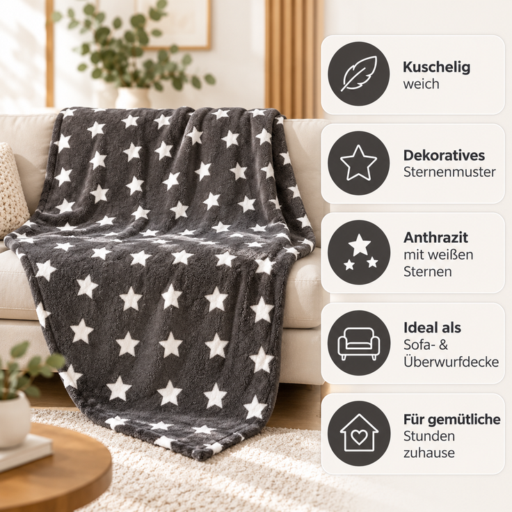 Kuscheldecke mit Sternen Anthrazit 150x200 cm – Bild 4