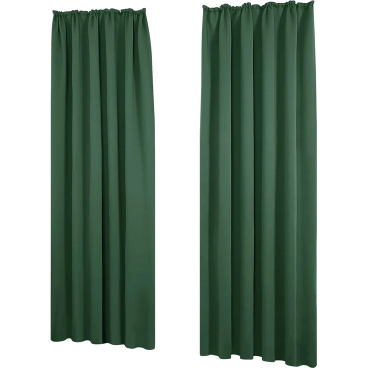 Deconovo Gardinen Blickdicht Kräuselband Sichtschutz Thermovorhang Waldgrün | 2er Set, H 260 x B 140 cm, Thermogardinen Hitzeschutz, Schlafzimmer, Wärmehaltung, Sonnenschutz, Wohnzimmer Deko, Schienensys
