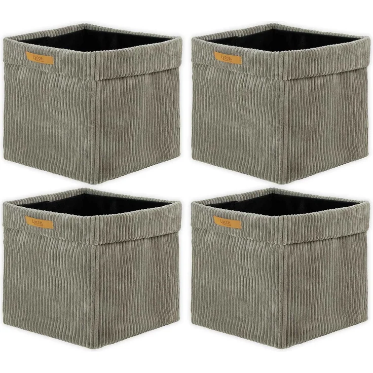 Lycce faltbare Aufbewahrungsbox, 4er Set - Cord, passend für Kallax Regal, abnehmbarer Bezug, robust, formstabil Taupe 31x33x33cm – Bild 2