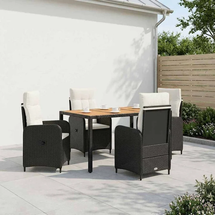 vidaXL Outdoortisch-Set 5 stk. Schwarz und Cremeweiß 150 x 90 x 75 cm 3422270 – Bild 1