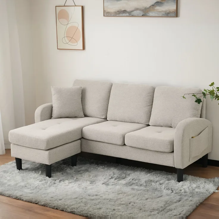 EINHOM L-förmiges Ecksofa mit Chaiselongue – 3-Sitzer Sofa, 166 x 118 x 77 cm, Atmungsaktiver Baumwoll-Leinenstoff, Kunststoffbeine, Modulares Design, Ideal für Wohnzimmer, Apartments und Büros