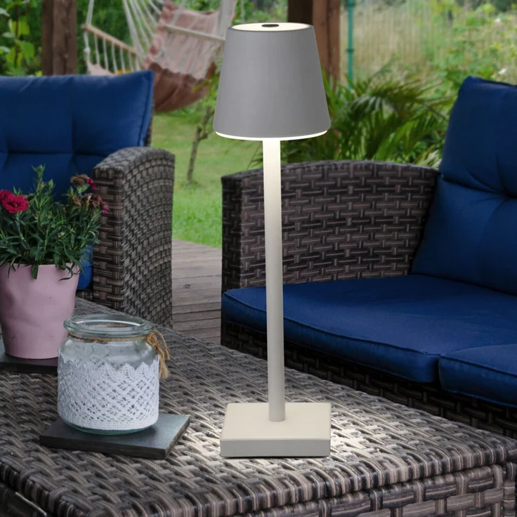 LED Tischleuchte, weiß, Touchdimmer, Akku, USB, H 38 cm – Bild 2
