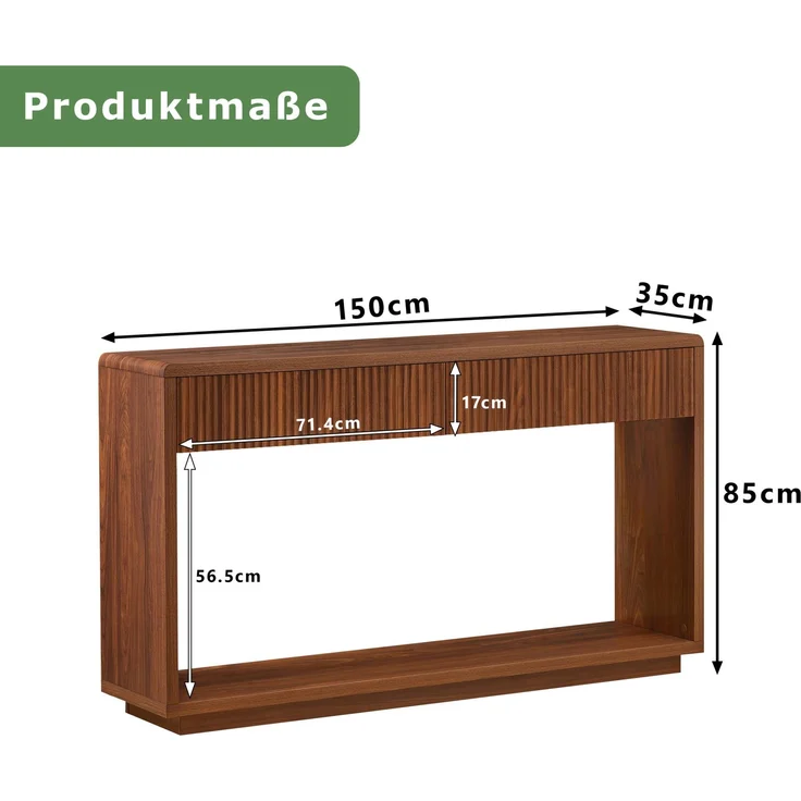 DESVIAE Sideboard Nussbaum aus Spanplatte/MDF – 150x85x35 cm – 2 Schubladen, offenes Ablagefach – Bild 10