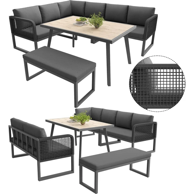 Merax Gartenmöbel Set mit Sitzkissen & Rückenkissen, Garten-Lounge-Set, Garten Loungesessel für 6-8 Personen, SetHandgeflochtene PE-Rattan Polstergruppe, Grau – Bild 9
