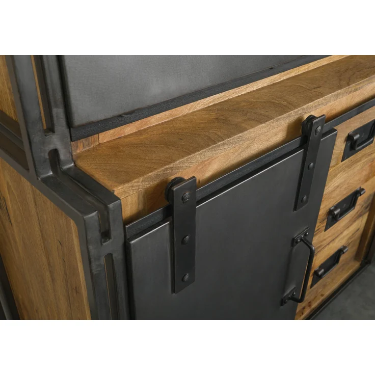 Buffet Mango / Altholz 150x55x200 natur / grau lackiert / Metall grau BLACKBURN LUX #406 – Bild 6