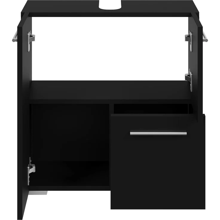 Badplaats Waschbeckenunterschrank Mars 60 x 30 cm Schwarz Matt- Stehender Badezimmerschrank mit 2 Türen und 1 Schublade – Bild 3