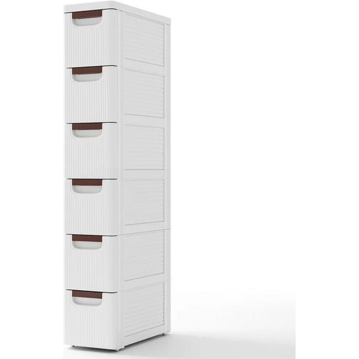 COSTWAY Beistellwagen, Nischenschrank schmal, mit 6 Schubladen & Rollen, weiß – Bild 4