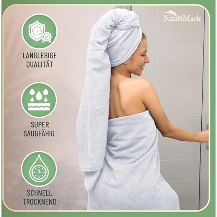 GREEN MARK Textilien 10 TLG. FROTTIER Handtuch-Set mit verschiedenen Größen 4X Handtücher, 2X Duschtücher, 2X Gästetücher, 2X Waschhandschuhe | Farbe: Weiß | Premium Qualität – Bild 5