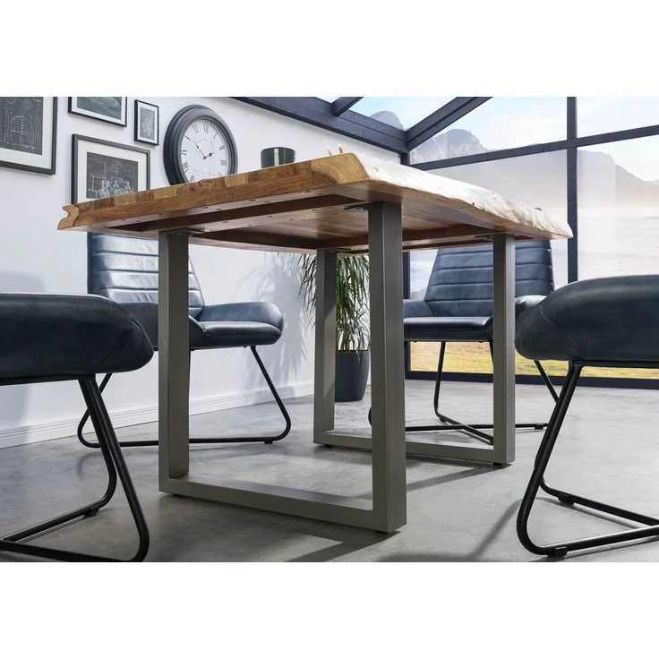 Baumtisch Sheesham 140x90x77 natur sandgestrahlt /U-Beine silber matt FREEFORM 5 – Bild 3