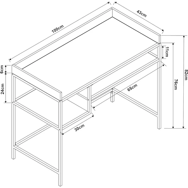 Schreibtisch Belana 100x43x82 cm Schwarz/Eicheoptik [en. casa] – Bild 2