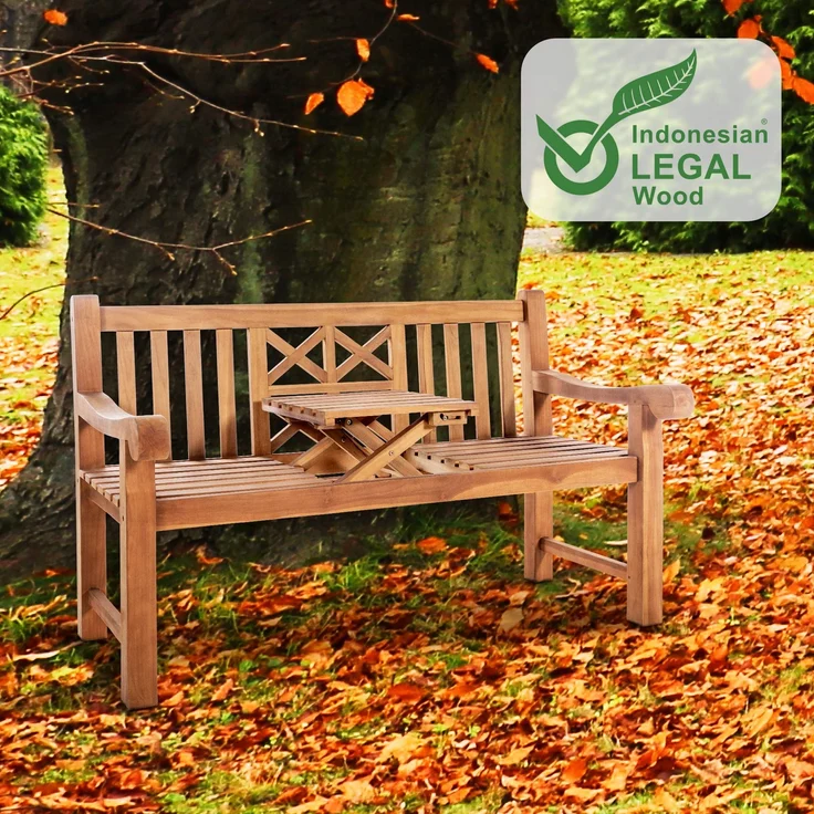 Gartenbank Teakbank PAKEL - Holz Teak 150x72x92 cm | Holzbank 150 Cm Mit Klapptisch Gartenbank Sitzbank Mit Lehne Wetterfest Bank Garten Terrasse – Bild 7
