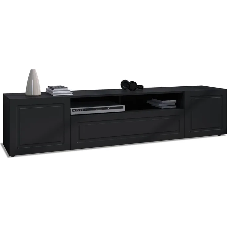 Möbelhandel Klipenstein Lowboard Rom, TV Kommode Fernsehtisch 181 cm, Landhausstil, Schwarz matt