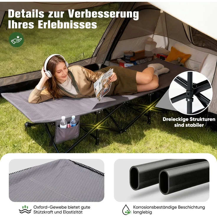 Sekey Feldbett Klappbar XXL Campingbett, 190 x 71 x 35 cm Klappbett mit seitlicher Tasche, für Garten Camping – Bild 6