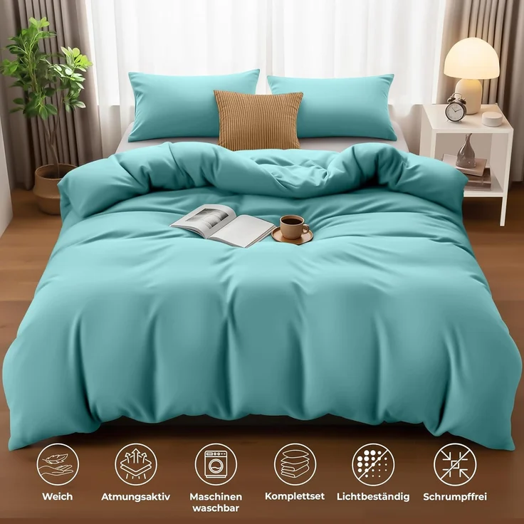 Utopia Bedding Bettwäsche 200x200 Set - Mikrofaser Bettbezug 200x200 cm + 2 Kissenbezüge 50x75 cm - Spa blau – Bild 5