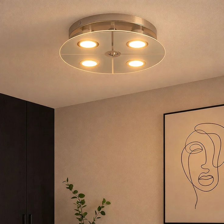 LED Deckenleuchte, Chrom, Glas satiniert, D 30 cm – Bild 9