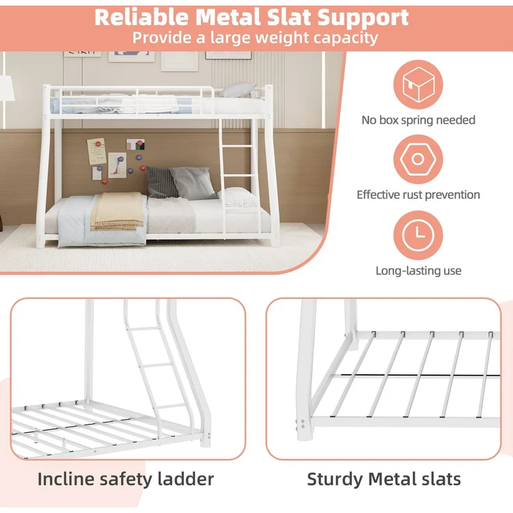EINHOM Metall-Etagenbett 90 x 190 / 140 x 190 cm, mit Leiter und Durchgehenden Sicherheitsgeländern, Platzsparend, für Jugendliche und Erwachsene (Ohne Matratze) – Bild 7