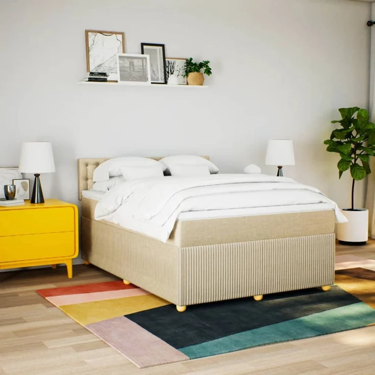 vidaXL Boxspringbett mit Matratze Creme 140x190 cm Stoff 3289770 – Bild 4