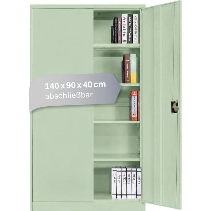 LagerZwei Aktenschrank Stahlschrank 140x90x40 cm (1-St) 3-fach verriegelt, 4 höhenverstellbare Böden, Flügeltüren 130° – Bild 1