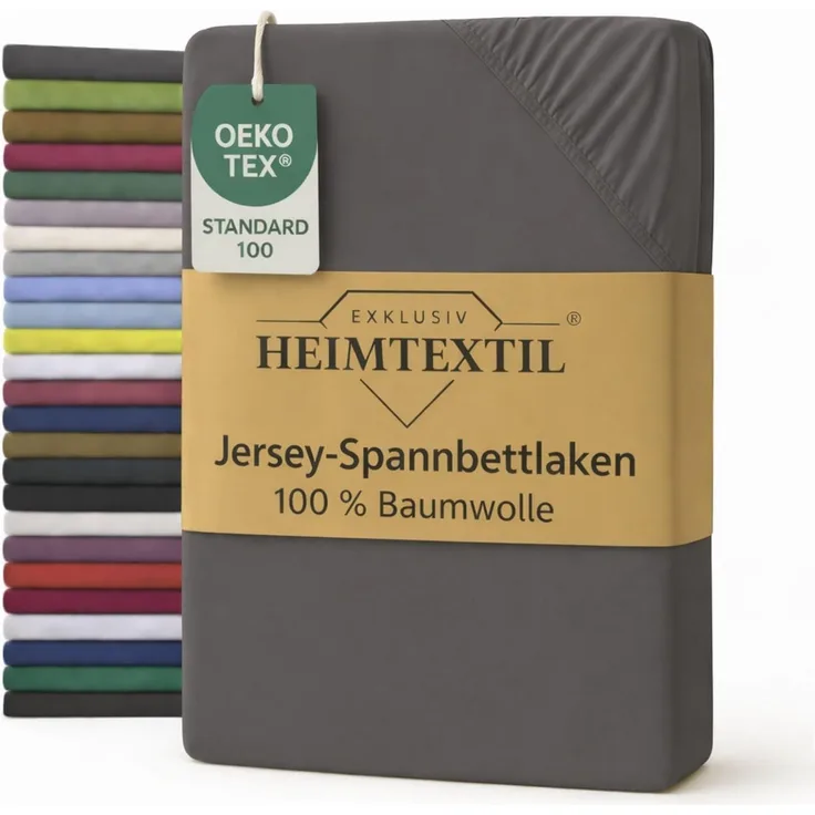 EXKLUSIV HEIMTEXTIL Jersey Spannbettlaken 90 x 200 cm Grau 100% Baumwolle Öko - Tex Zertifiziert Bed-Sheet Bettlaken Spannbetttuch