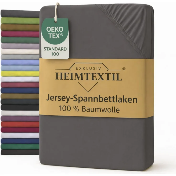 EXKLUSIV HEIMTEXTIL Jersey Spannbettlaken 90 x 200 cm Grau 100% Baumwolle Öko - Tex Zertifiziert Bed-Sheet Bettlaken Spannbetttuch – Bild 1
