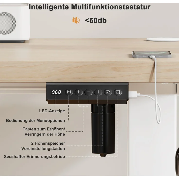 JUMMICO Schreibtisch elektrisch höhenverstellbar mit USB-Ladeanschluss, Beige, 160x70 cm – Bild 6