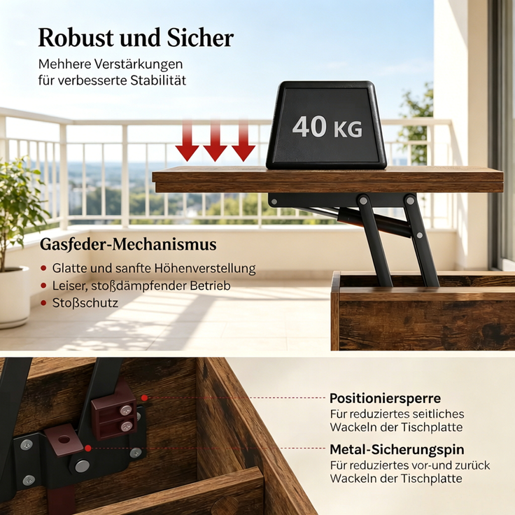 EINHOM Mobiler Couchtisch, Kleiner Esstisch, Lift-Top Wohnzimmer Tisch mit Abschließbarer Rolle, Beistelltisch, Studientisch (Nur Mit 1Pcs Studientisch) – Bild 4