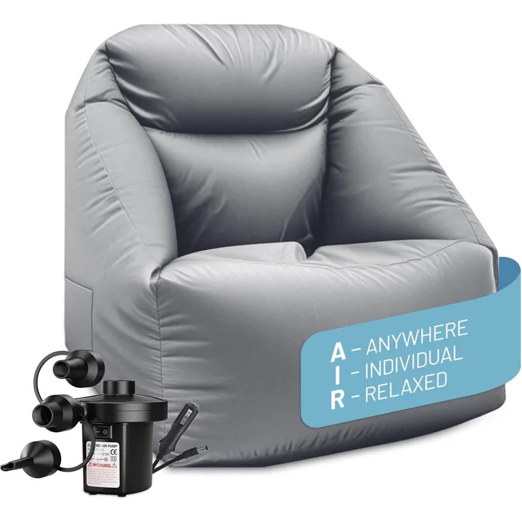 LUMALAND CrozyAir Aufblasbarer Outdoor Sessel mit elektrischer Luftpumpe 2GO | Regulierbares 5-Kammer Luftsystem | Waschbar, Wasserabweisend & Bis 150 kg Belastbar, ca. 87x95x80/35cm | Garten & Strand