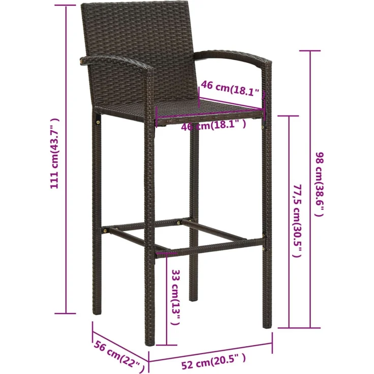 vidaXL Barhocker 2 Stk. Braun Poly Rattan 362580 – Bild 8