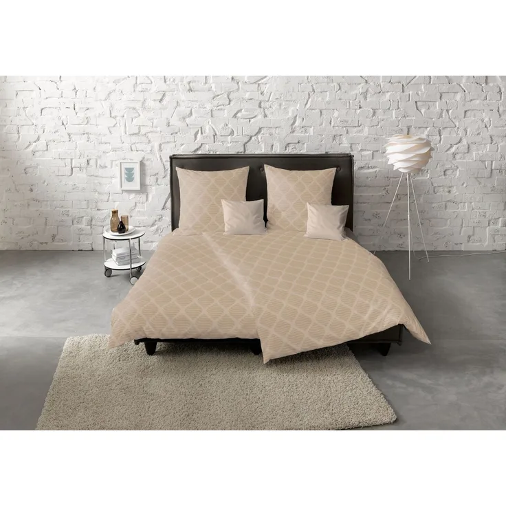 Fleuresse Havanna Damast Bettwäsche uni 155x220 Muscheln Rauten beige 454617-9050