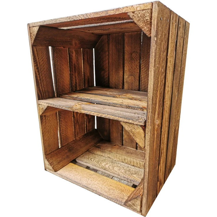 4er Set Boden Quer Obstkisten Weinkisten Vintage Geflammt 50 x 40 x 30 cm – Bild 4