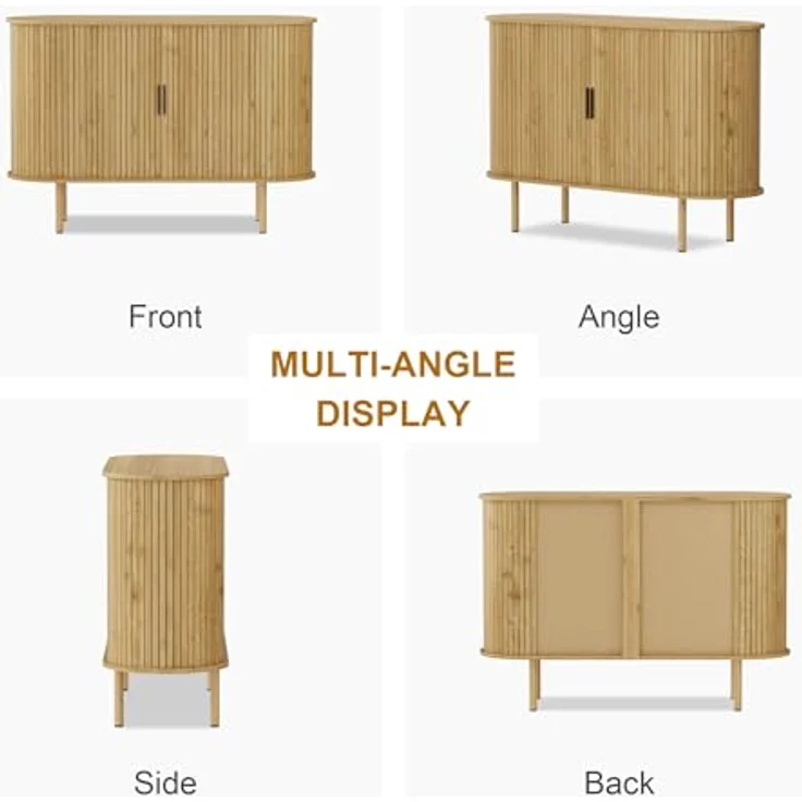 GarveeHome Ovales Sideboard, Buffet mit Schiebetüren, 2-stöckiger Wohnzimmerschrank mit verstellbaren Einlegeböden, für Wohnzimmer, 120 x 40 x 80 cm – Bild 8