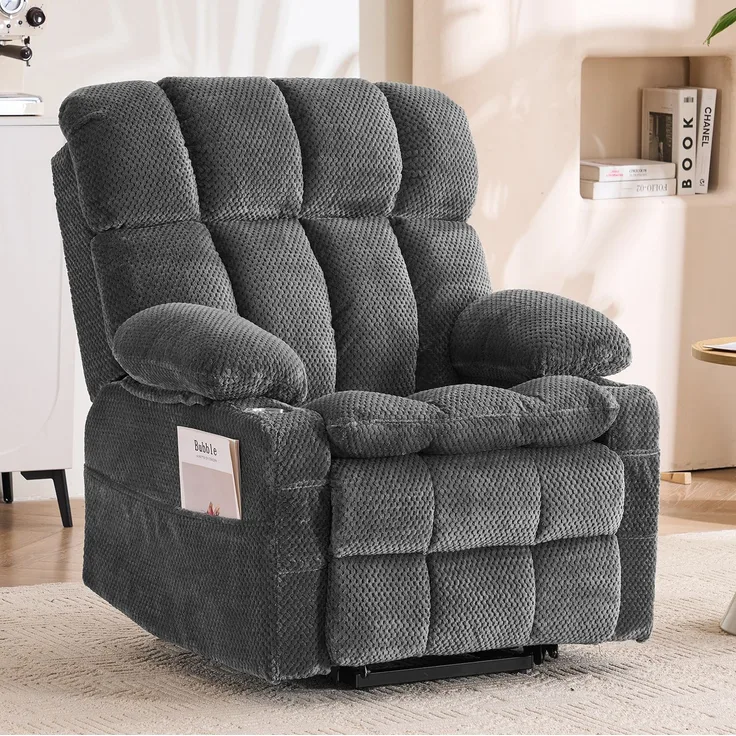 TV-Sessel mit Flanellbezug, Aufstehhilfe & Massagefunktion, 91x91x106,5 cm, Grau