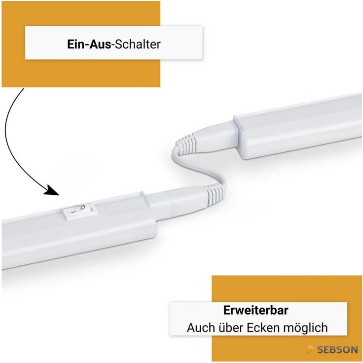 SEBSON Aufbauleuchte LED Unterbauleuchte 60cm neutralweiß, Lichtleiste Stecker & Schalter, Neutralweiß 4000K, Leistung 9W, Helligkeit 1400lm, Betrieb 230V, Maße 570x30x22mm – Bild 2