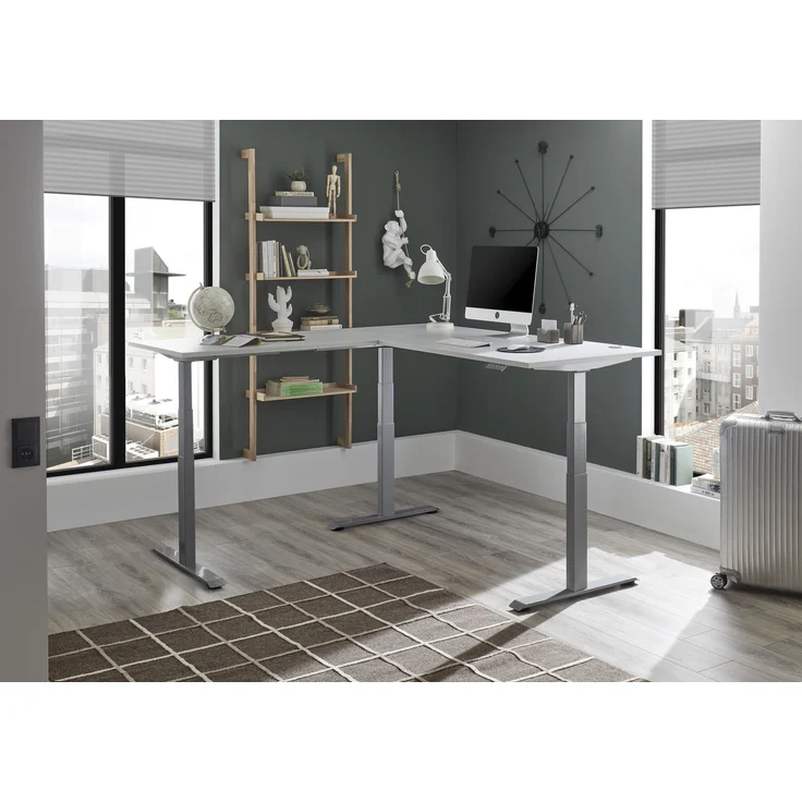 Eckschreibtisch >Ben< höhenverstellbar, weiss / silber - 180x74/117x177cm (BxHxT) – Bild 4