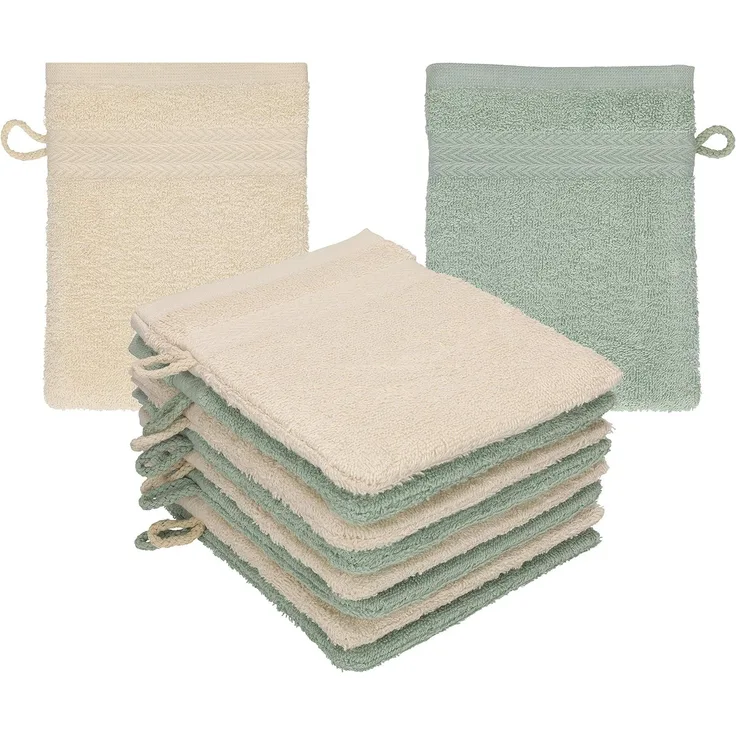 Betz Waschhandschuh 10 Stück Waschhandschuhe Premium 16x21 cm Farbe Sand - heugrün