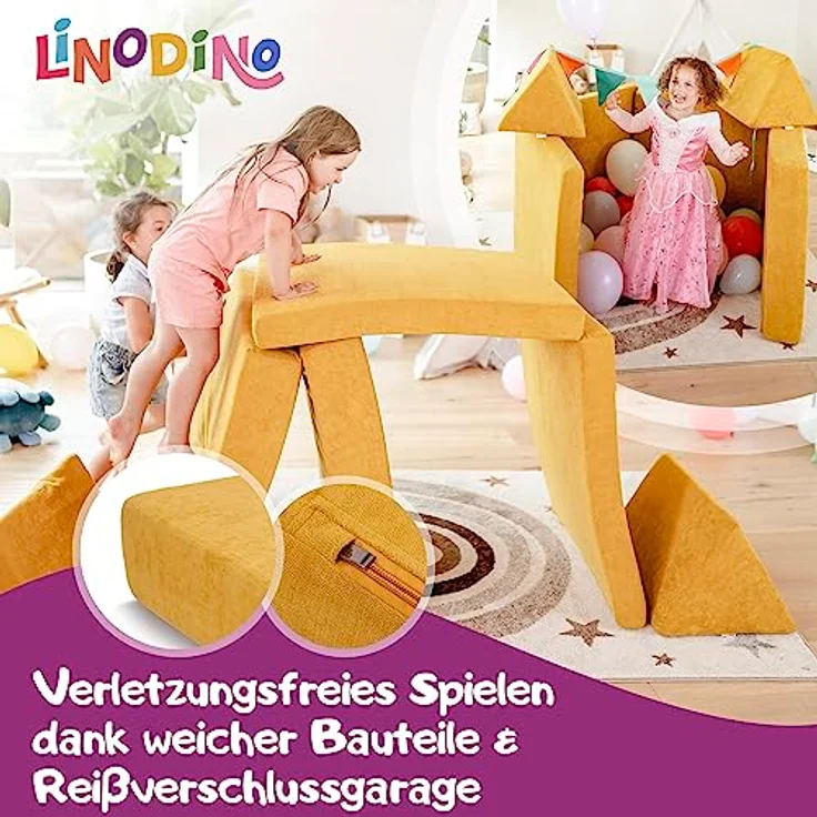 Linodino Kindersofa Spielsofa I aus Schaumstoff Bausteine I Spielcouch für Kinder, Wasserfeste Unterbezüge, Waschbare Chenille Bezüge 30° – Bild 4