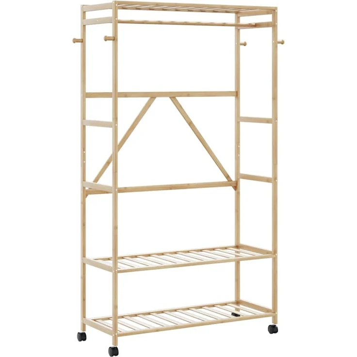 vidaXL Kleiderständer mit Ablagen und Rollen 110x40x180 cm Bambus 4008923 – Bild 1
