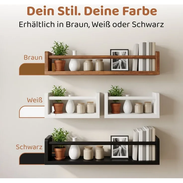 PEGSEN Deko-Wandregal Regal Set aus Echtholz Schweberegal für Deko Kinderzimmer, Set 4-tlg, flexibel kombinierbar