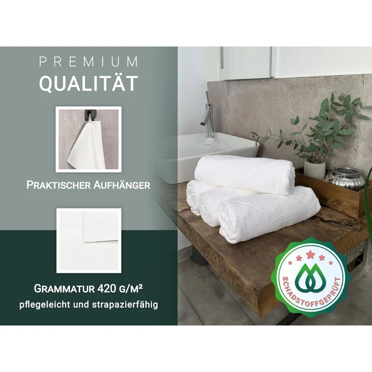 4er Set Handtücher 50x100 cm Baumwolle 420 g/qm weiß – Bild 4