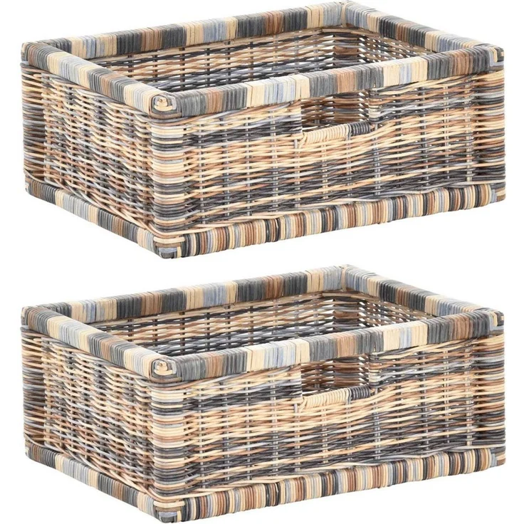 Krines Home Regalkorb 2er Set Regalkorb Aufbewahrungskorb Korb geflochten Rattan Korbset (2-teiliges Set), ca. 43 x 32 x 17,5 cm Aufbewahrung Regal Schrankkorb – Bild 1