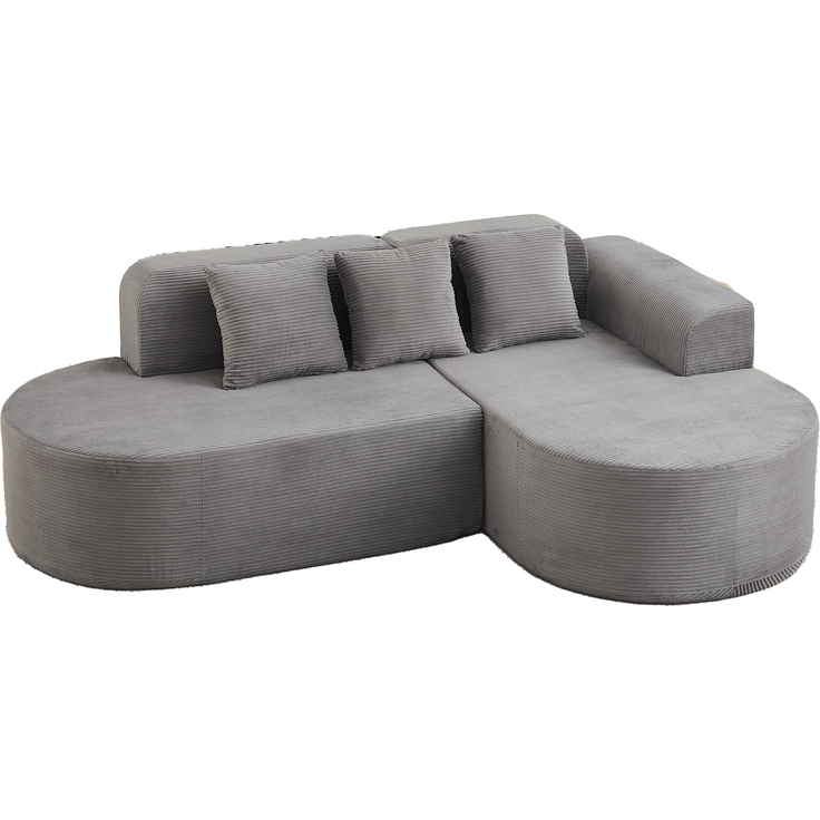 Ecksofa mit großzügiger Sitzfläche, grauer Cordbezug und geschwungenem Chaiselongue-Design,70x220x155 cm – Bild 7