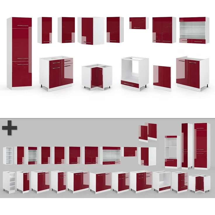 Eckküche Fame-Line Bordeaux Hochglanz/Weiß 287 x 60 cm , AP Eiche Vicco – Bild 6
