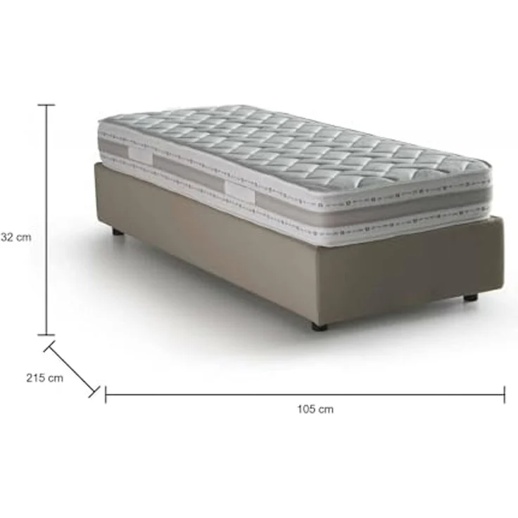 Talamo Italia - Einzelbett Valentina, Containerbett mit Stoffbespannung, 100% Made in Italy, Frontöffnung, inklusive Matratze Cm 90x200, Turteltaube – Bild 2
