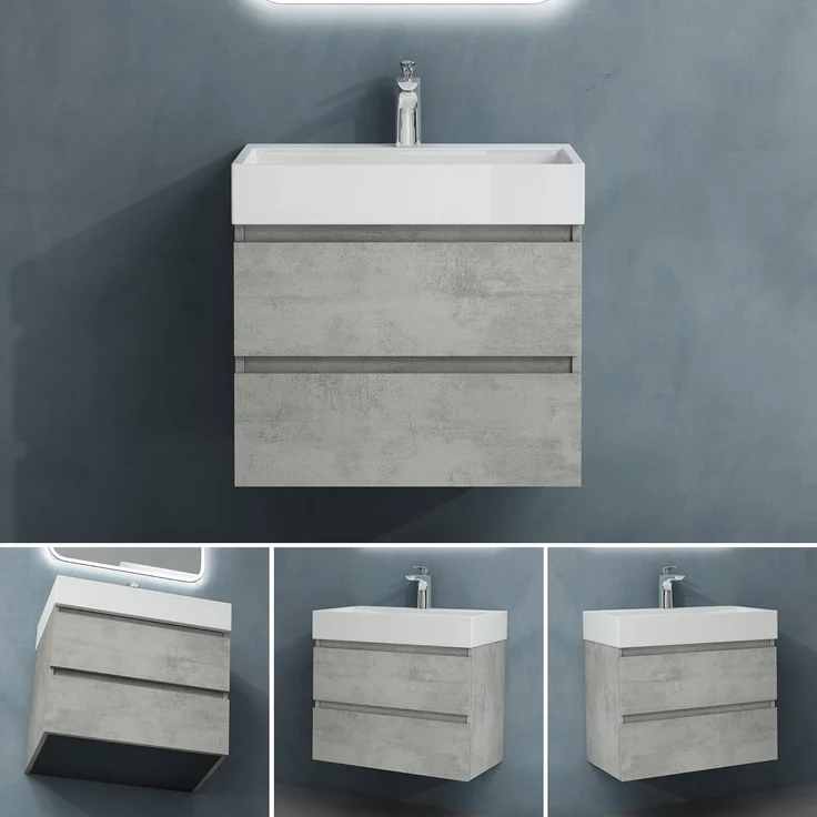 doporro Badmöbel-Set Badmöbel-set Verona Waschbecken-Unterschrank Wandmontage – Bild 2