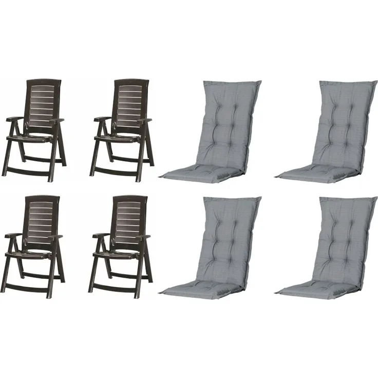 SET Aruba, 4 x Klappsessel graphit, 4 x Auflage grau
